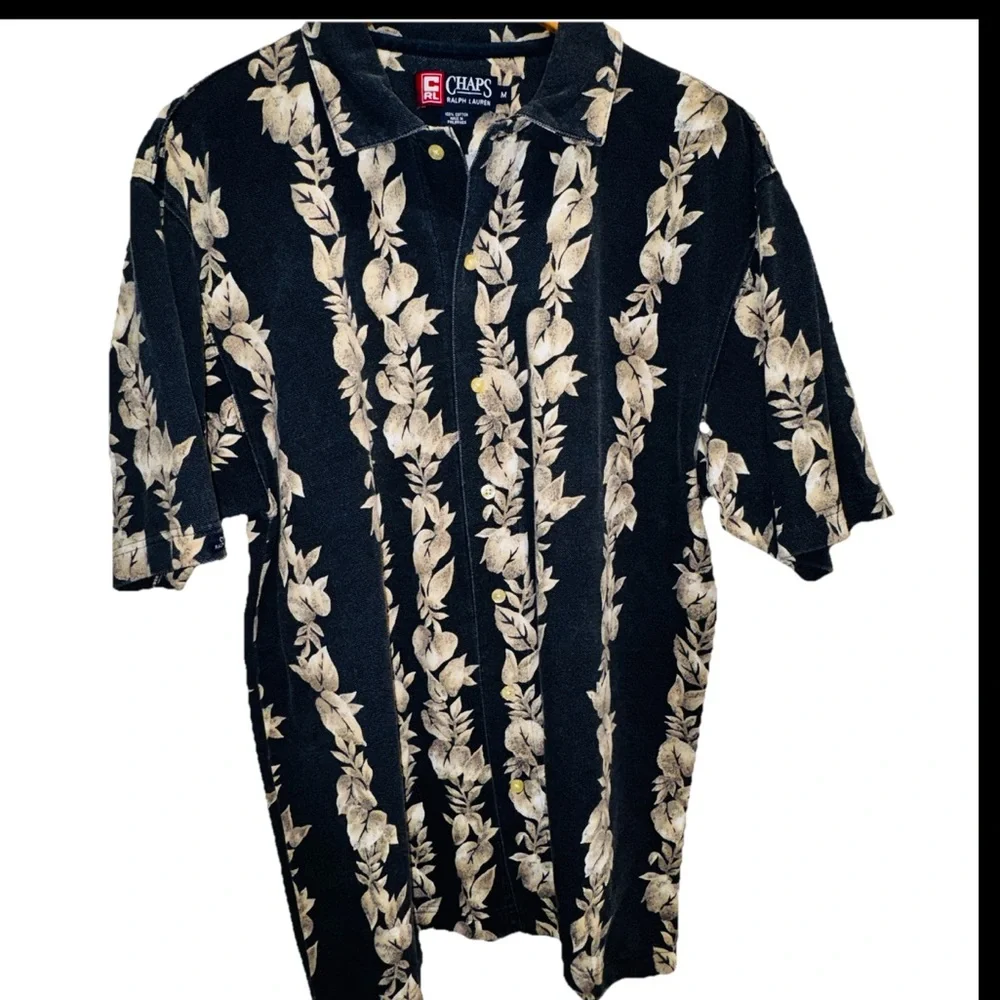 VNT 90s Chaps Ralph Lauren ReversePrint Botanical Polo M Aloha Tropical Cotton